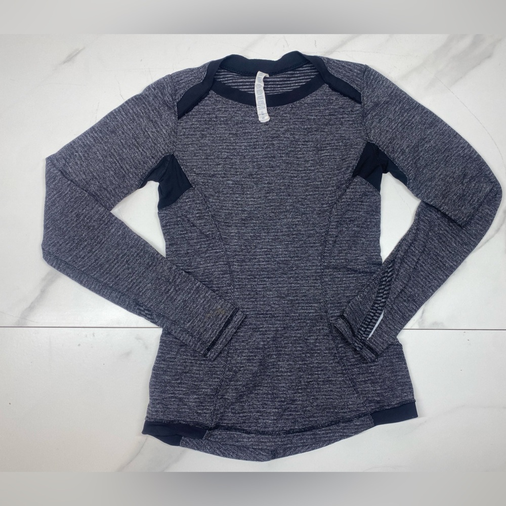 Lululemon Base Runner Long Sleeve Top Sz 4 Heathered Grey Black – EUC